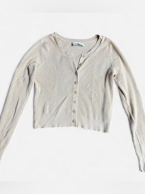 A&F Beige Ribbed Cropped Basic Neutral Cardigan Long Sleeve •size xs